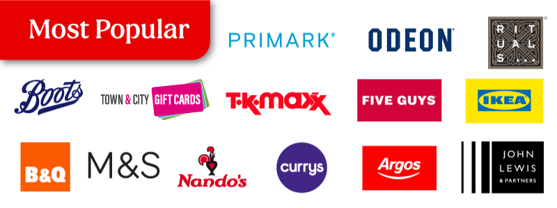 Most popular: Primark, RiverIsland, Currys, Boots, Pandora, TK Maxx, Wayfair, Ikea, B & Q, M & S, Nando's, New Look, Argos,  John Lewis & Partners
