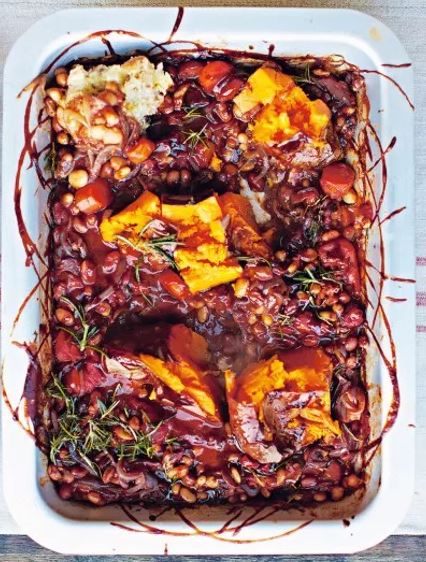 BBQ Baked Beans With Sweet Potato Smash